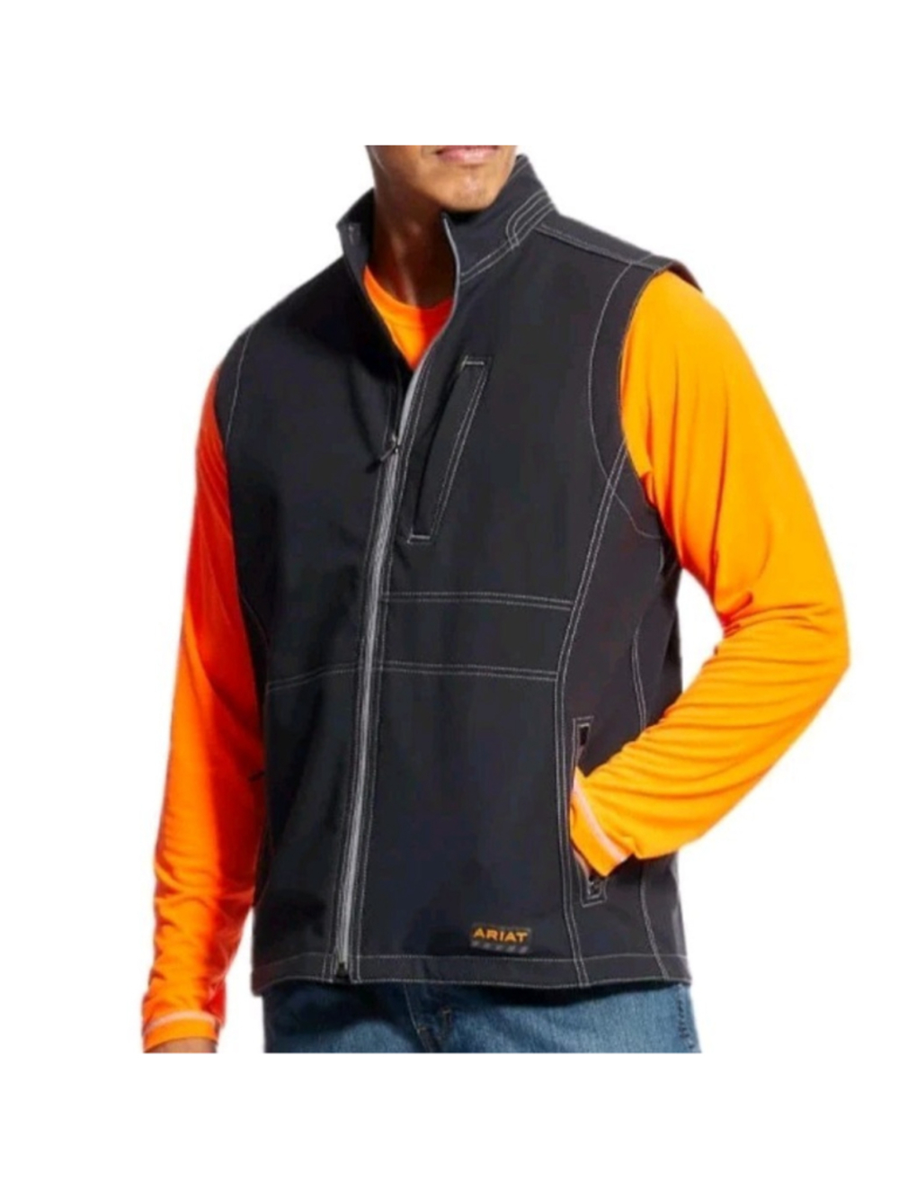 Ariat Rebar Stretch Canvas Softshell Vest Full-Zip High-Neck Zip-Pockets Large